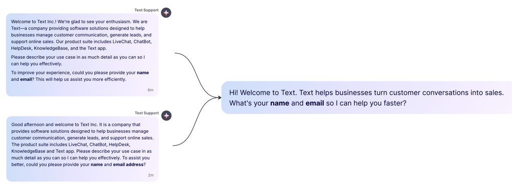 Example model responses, before and after