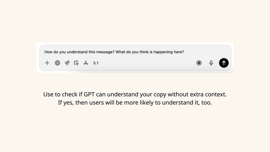 Workshop slide: Using GPT to check copy clarity